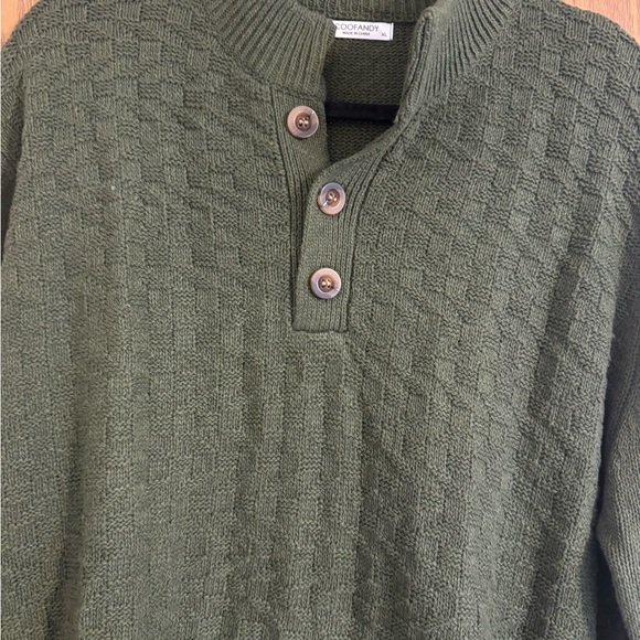Men’s Coofandy Mock Neck Sweater Size XL ArmyGreen, Weave on frontwith button - Picture 2 of 13